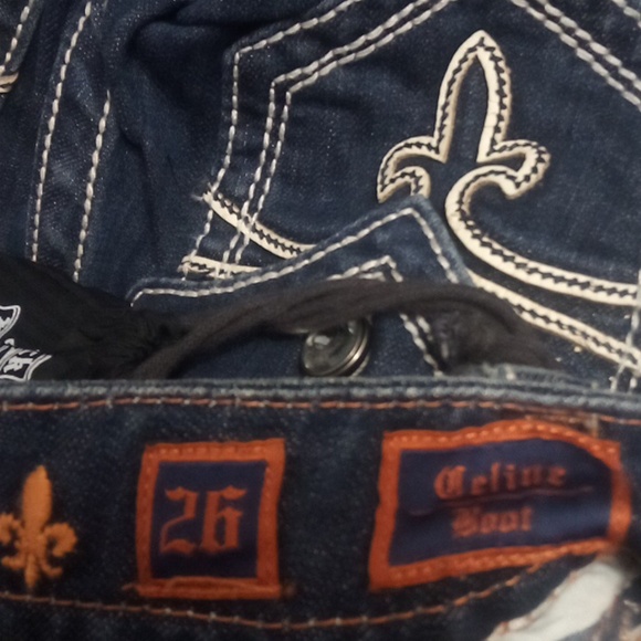 Rock Revival Women's 26 Bootcut Celine Bejeweled Faux Leather Flap Pockets NWOT - Picture 7 of 12